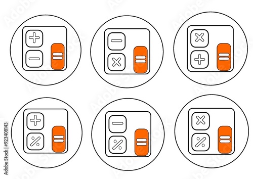 Collection of modern calculator icons. Six calculator icons, color icons, vector icons