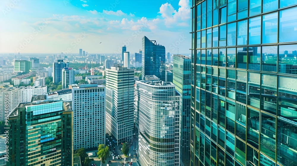 Obraz premium Panoramic. view of modern skyscrapers and business centers in Warsaw. View of the city center from above. Warsaw, Poland.