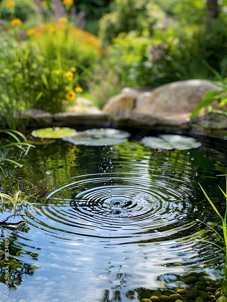 Rain Drops Creating Ripples in a Garden Pond Rain Drops Creating Ripples in a Garden Pond