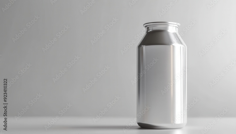 Silver can on a smooth surface with soft light in a minimalist setting Silver can on a smooth surface with soft light in a minimalist setting