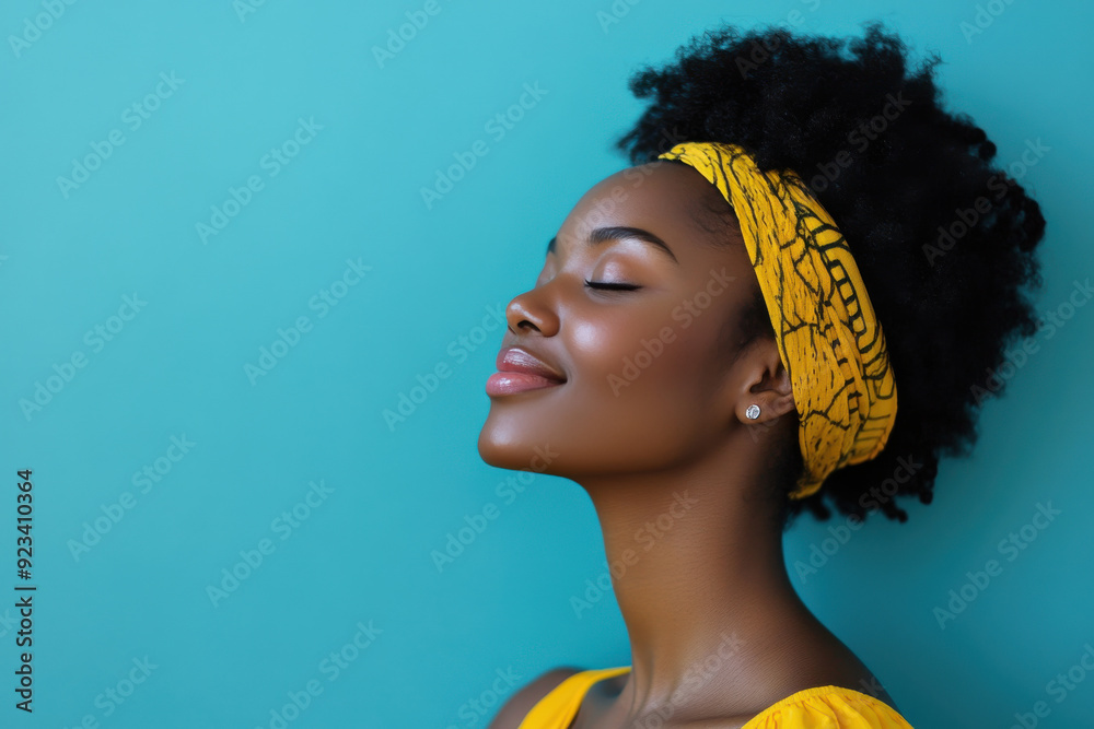 A close up of a black woman's face with her eyes closed