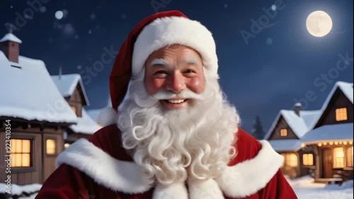 Loop of a smiling Santa Clause looking at the moon looping video
