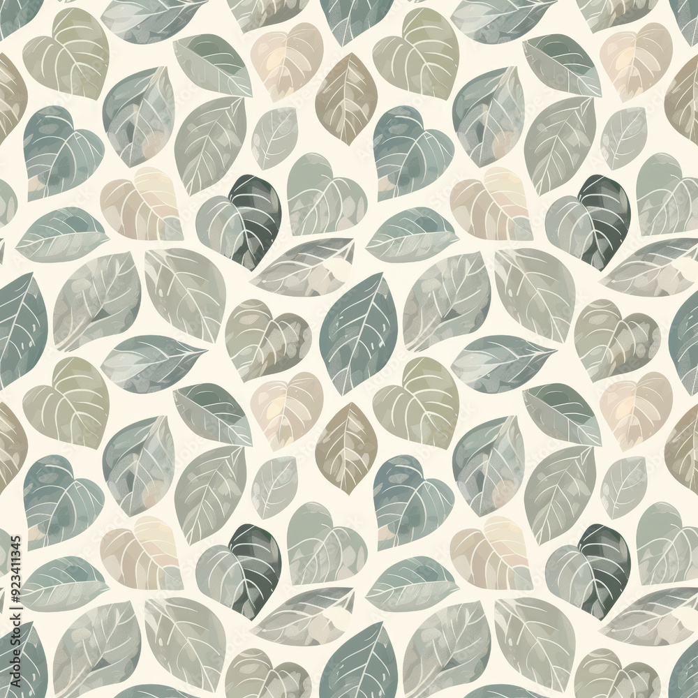 Patrón de hojas texturizadas, estilo sofisticado con hojas verdes naturales en forma de corazón, precioso para textiles y papel