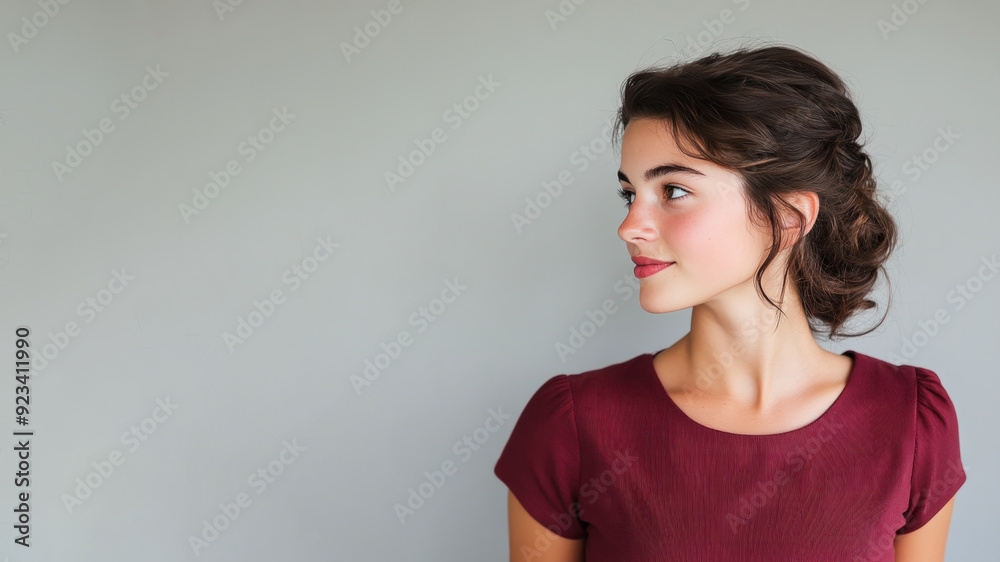 French woman wearing red silk dress isolated on gray background French woman wearing red silk dress isolated on gray background