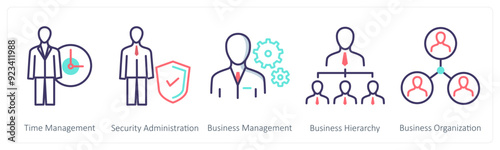 A set of 5 Business icons as time management, security administrator, business management
