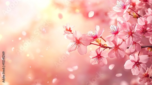 Beautiful nature spring background with a branch of blooming sakura. Sakura blossoming season. Generative ai