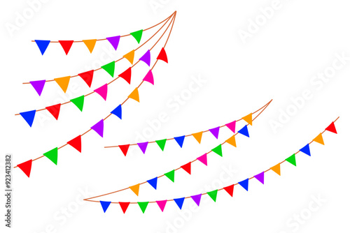 Party buntings garlands isolated on white background. Hanging summer garland for kids. Red and yellow flags. Vector illustration