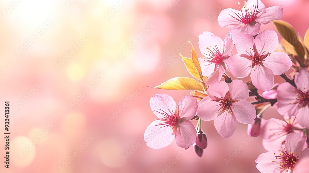 Beautiful nature spring background with a branch of blooming sakura. Sakura blossoming season. Generative ai Beautiful nature spring background with a branch of blooming sakura. Sakura blossoming season. Generative ai