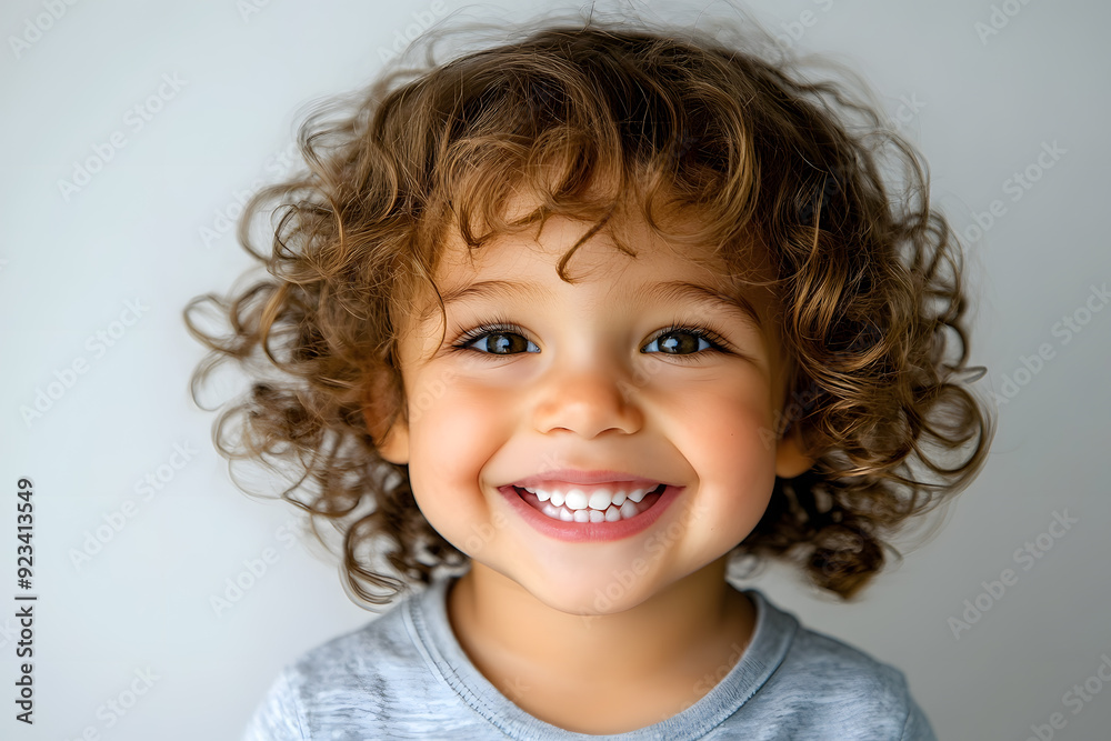 Close up Cute curly hair kid smiling at the camera isolated on white Close up Cute curly hair kid smiling at the camera isolated on white
