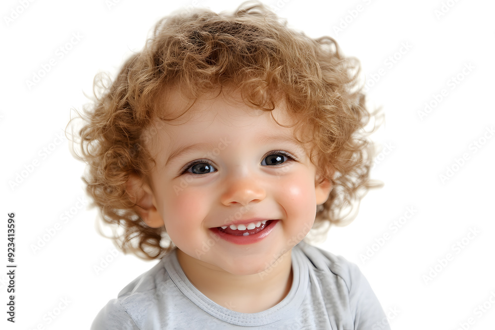 Close up Cute curly hair kid smiling at the camera isolated on white Close up Cute curly hair kid smiling at the camera isolated on white