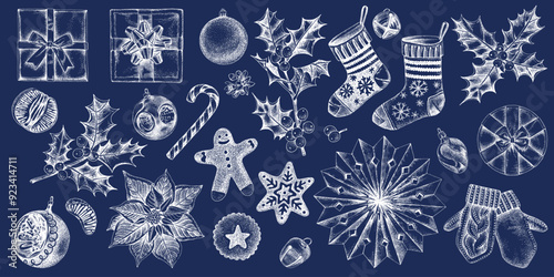 Hand drawn Christmas and New Year set