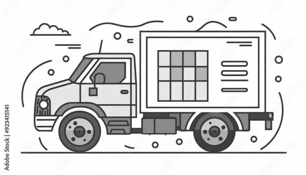 Delivery truck traveling on a road with clouds in the background during the day Delivery truck traveling on a road with clouds in the background during the day