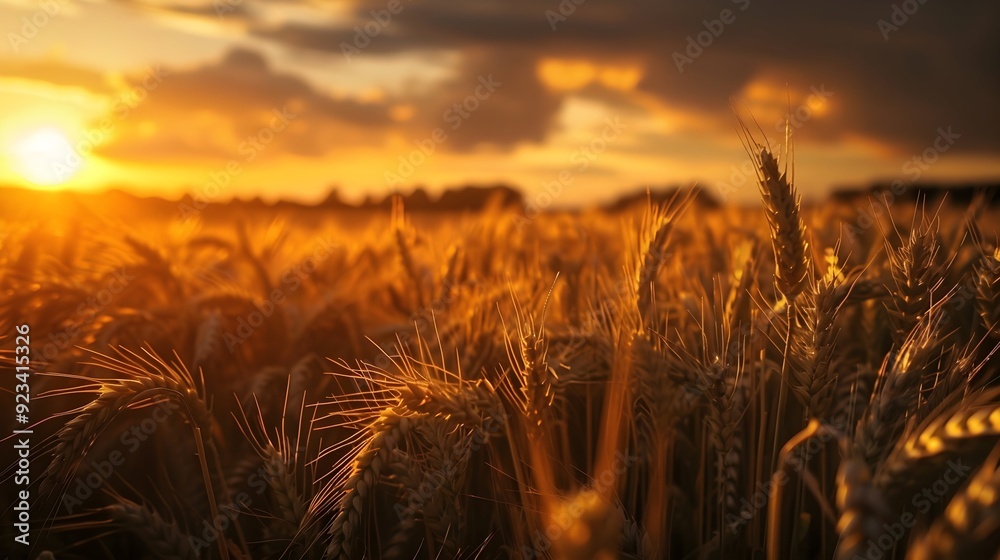 Summer landscape image of wheat field at sunset with beautifull