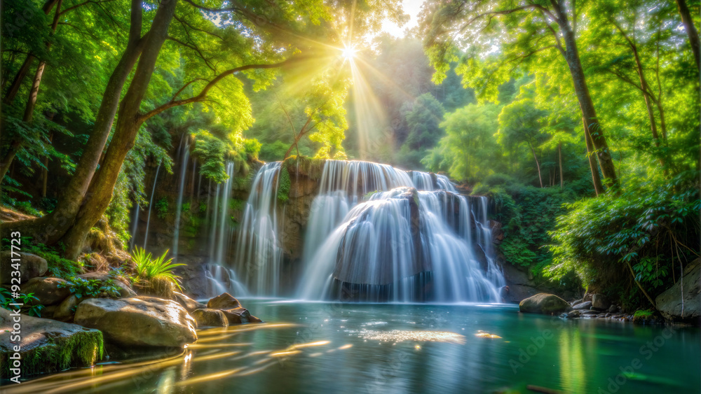 Waterfall in a green forest during the day Waterfall in a green forest during the day