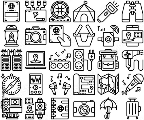 Mega Set Of Vector Travel Tools Outline Vector Symbols Apps, Websites Ui Designs Suitable For Holiday,Direction,Trip,Lifestyle,Outdoors Set Vector Flat Line Icons