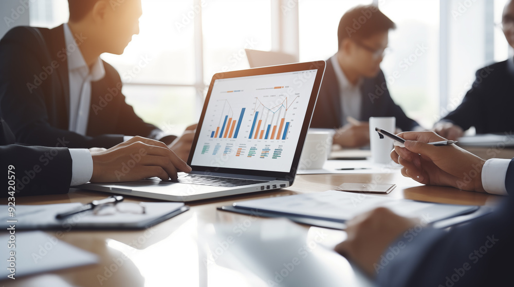Close-up of a businessman analyzing financial data on a laptop. Close-up of a businessman analyzing financial data on a laptop.
