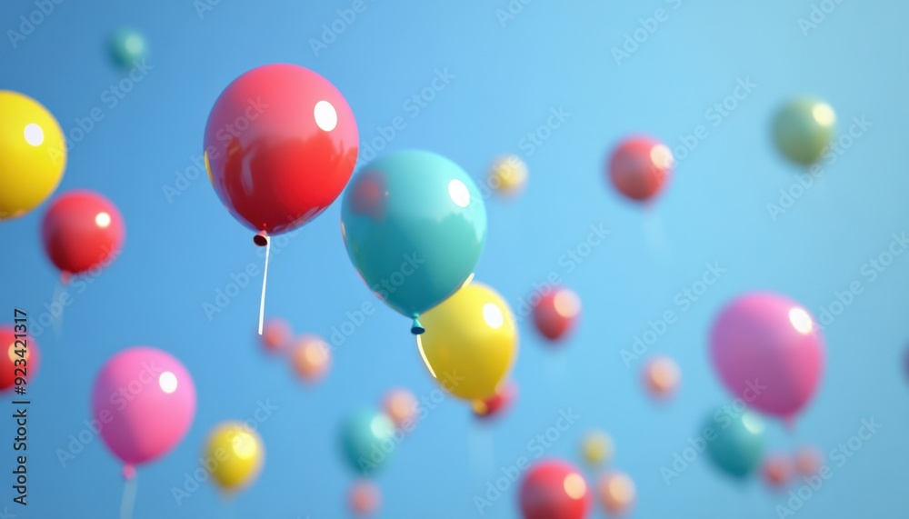 Colorful balloons floating in a clear blue sky during a sunny day celebration Colorful balloons floating in a clear blue sky during a sunny day celebration