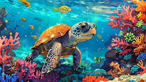 green sea adorable turtle swimming