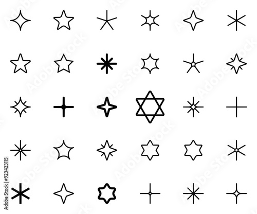 Mega Set Of Vector Stars Isolated Silhouette Solid Icons With Starred,Space,Sky,Star,Shape Pictograms And Infographics Design Elements Vector Illustration