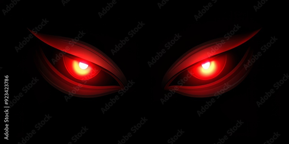 Ominous dark background features a pair of isolated, glowing red demon eyes with a simple, bold design, providing ample copy space for high-resolution uses. Ominous dark background features a pair of isolated, glowing red demon eyes with a simple, bold design, providing ample copy space for high-resolution uses.