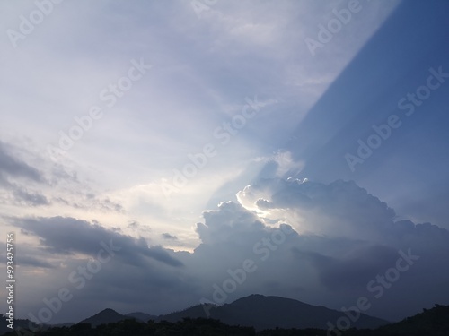 Sunset over the lake and mountains, capturing the beauty of nature in summer