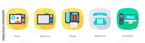 A set of 5 Communication icons as news, television, telefax