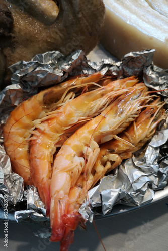 Baked shrimp on a plate, a dish for Chinese New Year