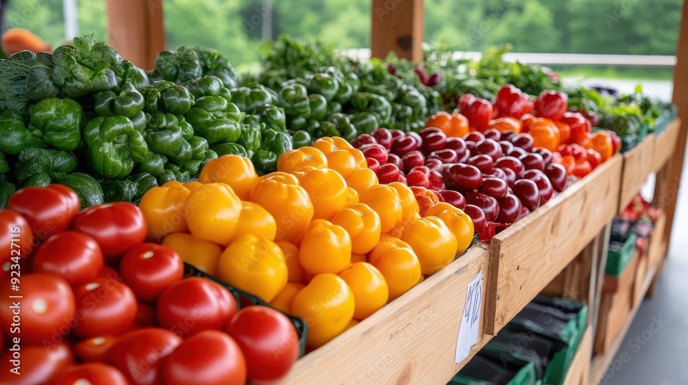 Fresh vegetables arranged neatly at a market stall, showcasing vibrant colors and variety, perfect for healthy eating and cooking. Fresh vegetables arranged neatly at a market stall, showcasing vibrant colors and variety, perfect for healthy eating and cooking.