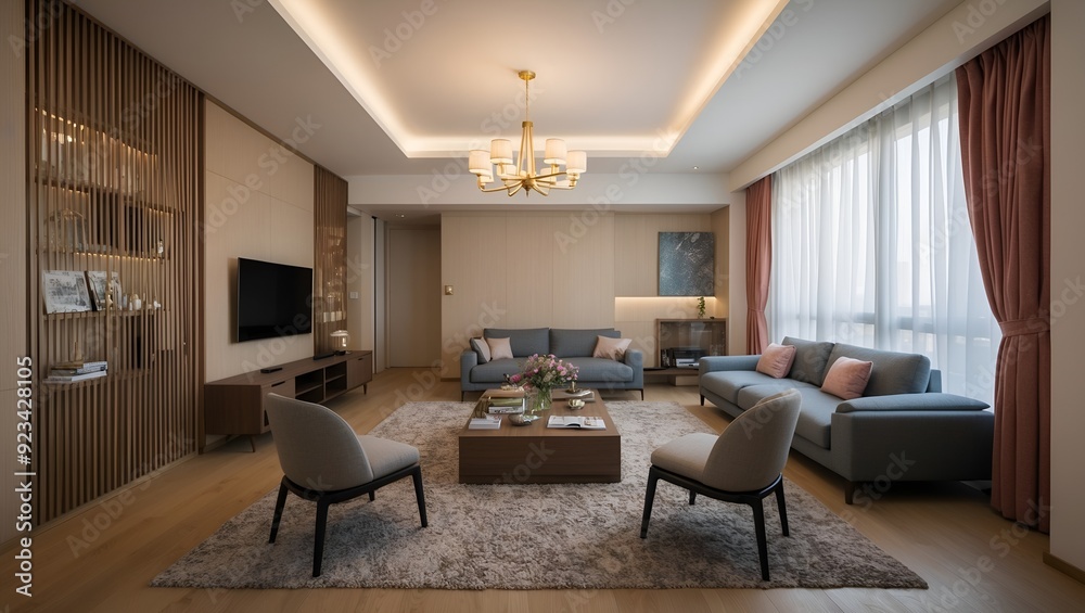 Fototapeta premium modern living room with fireplace