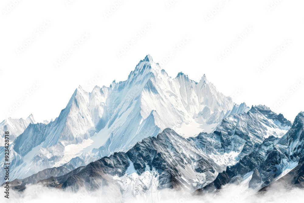 Obraz premium Rocky mountains with snow covered , isolated on white background 