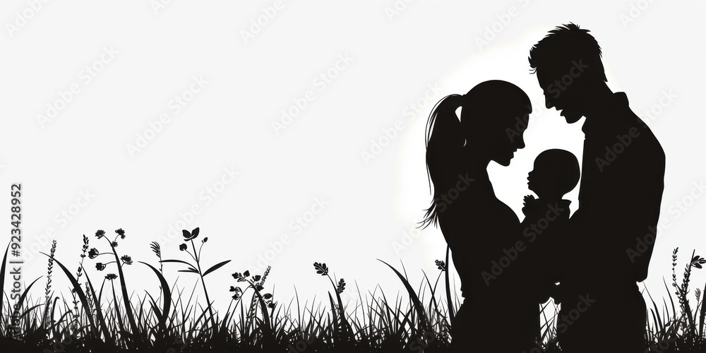 A silhouette of a family with a baby A silhouette of a family with a baby