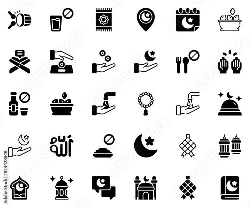 Set Of Linear Ramadan Set Vector Symbols Apps, Websites Ui Designs Suitable For Moon,Ramadan,Allah,Pray,Islam Business Infographic Elements Logo Vector Illustration