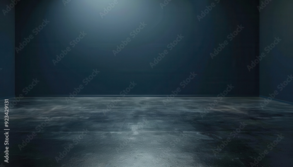 Empty dark room with smooth concrete floor and dim overhead lighting Empty dark room with smooth concrete floor and dim overhead lighting
