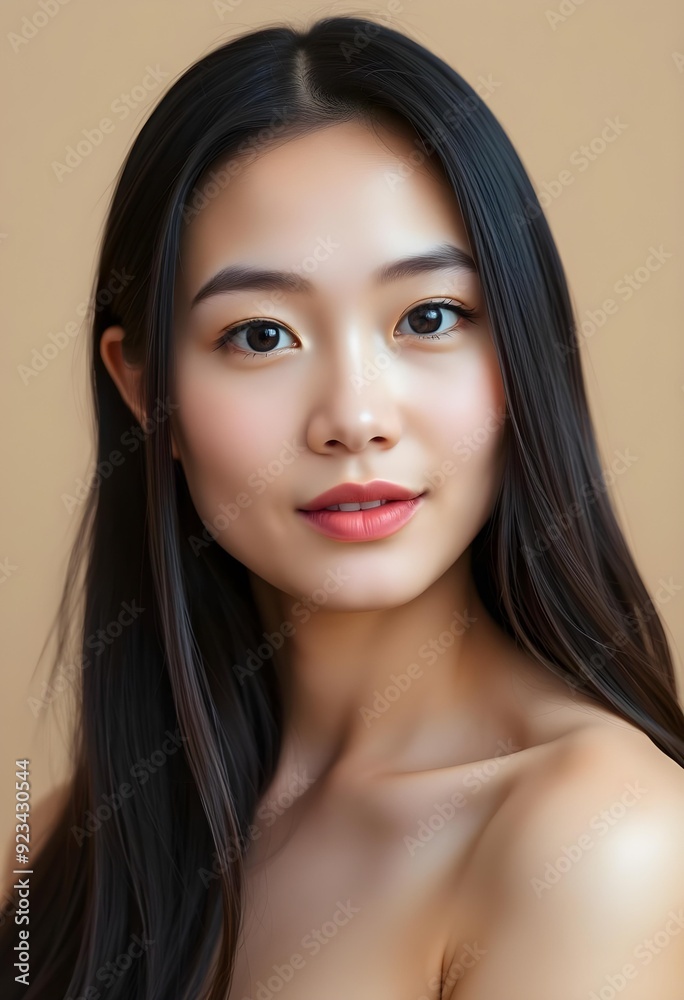 Young Woman with Clean Fresh Skin on Beige Background Young Woman with Clean Fresh Skin on Beige Background