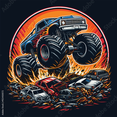 Big Monster Truck sticker vector illustration for T-shirt design photo