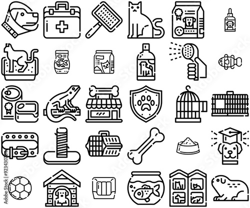 Set Of Pet Shop Outline Icons Silhouette Vector Logo Design Containing Pet,Cat,Food,Animal,Dog Business Infographic Elements Logo Vector Illustration