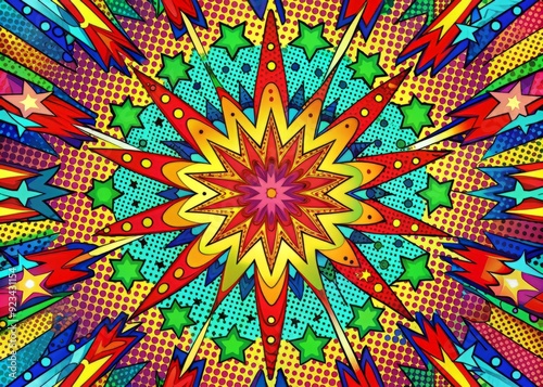 Vibrant, abstract, and psychedelic background featuring a mesmerizing blend of retro comic book-inspired patterns, bold shapes, and swirling colors in a kaleidoscope of 90s nostalgia.