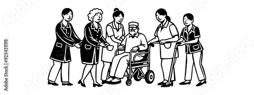 Care for the health of older men and women in a nursing home or hospital Vector