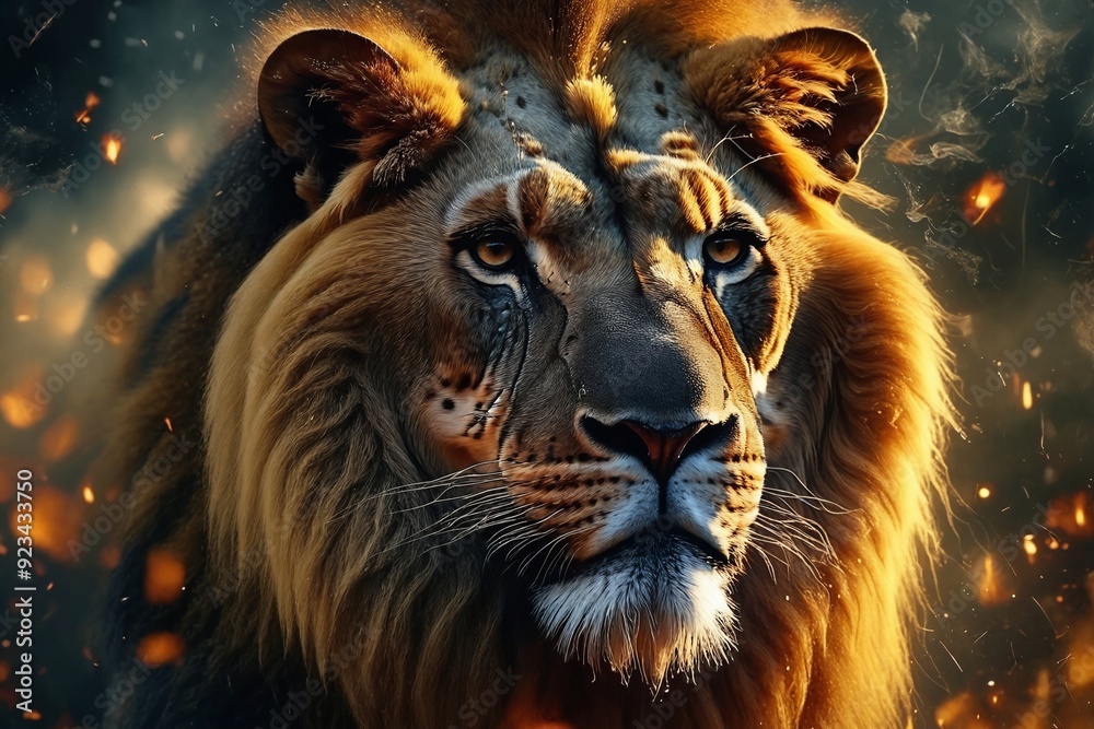 Naklejka premium Majestic Lion in Glowing Embers