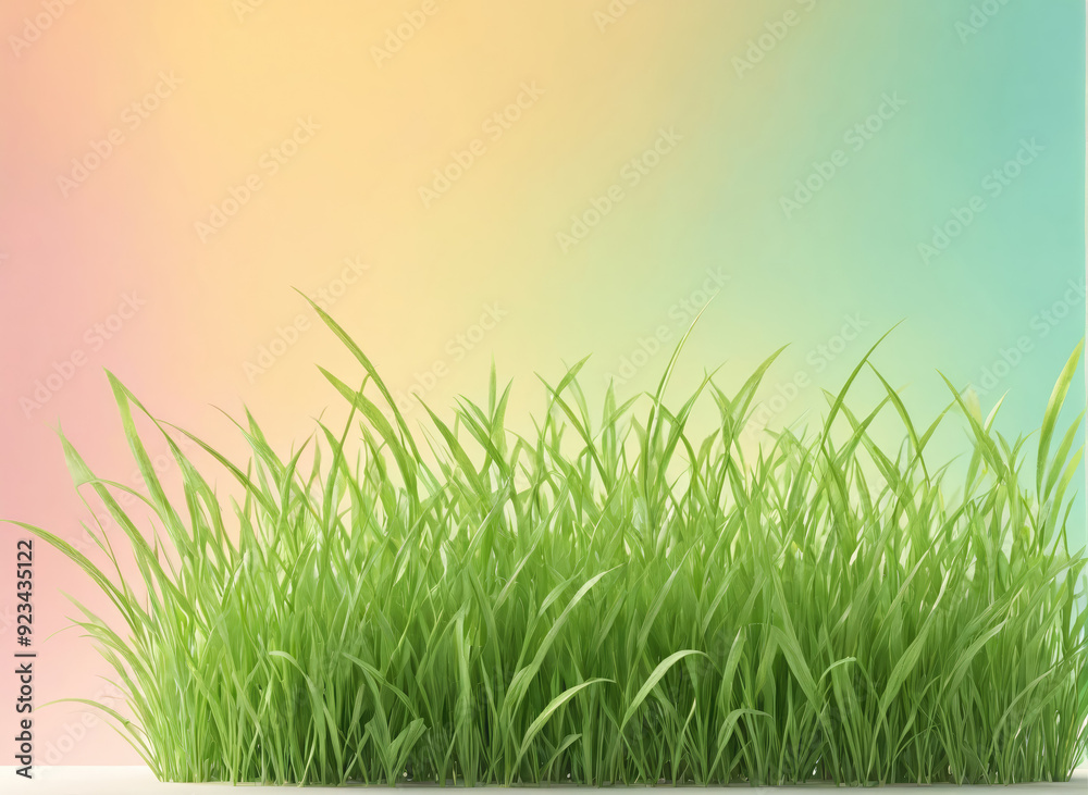 Fototapeta premium Lush Green Grass Growth Against a Soft Pastel Background at Sunset