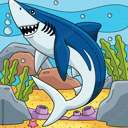 Great Blue Shark Colored Cartoon Illustration