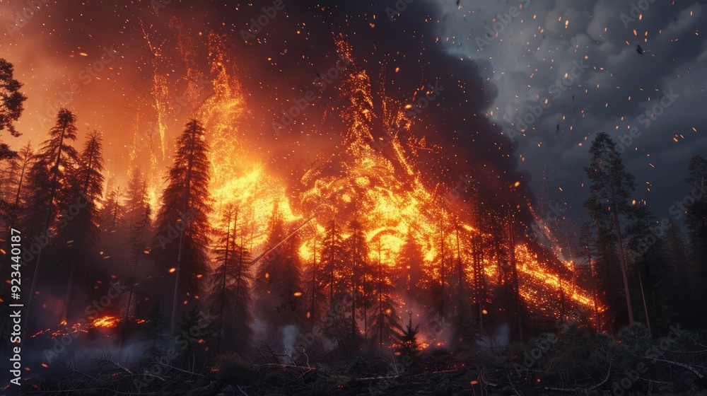 Animated pyroclastic flow engulfing a forest Animated pyroclastic flow engulfing a forest
