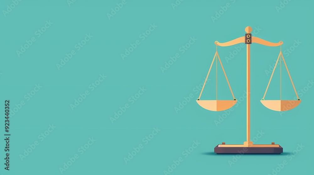 A minimalist illustration of a balanced scale symbolizing justice and fairness, set against a vibrant teal background. A minimalist illustration of a balanced scale symbolizing justice and fairness, set against a vibrant teal background.