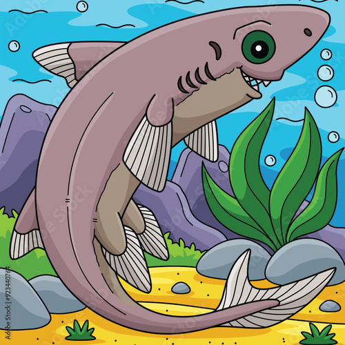 Dwarf Lantern Shark Colored Cartoon Illustration photo