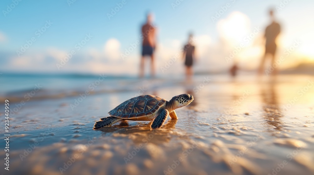 A group of researchers monitoring endangered sea turtles on a beach ...
