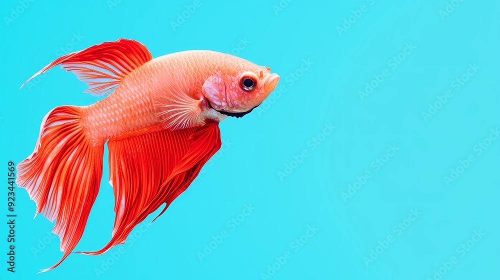 A vibrant red fish swimming gracefully against a bright blue background, showcasing its stunning fins and scales. A vibrant red fish swimming gracefully against a bright blue background, showcasing its stunning fins and scales.