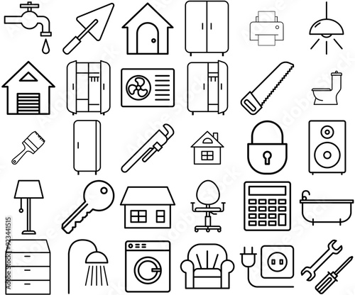 A Collection Of Home And Real Estate Icons Collection Isolated Silhouette Solid Icons Including Locker,Cupboard,Real-Estate,Home Set Vector Flat Line Icons