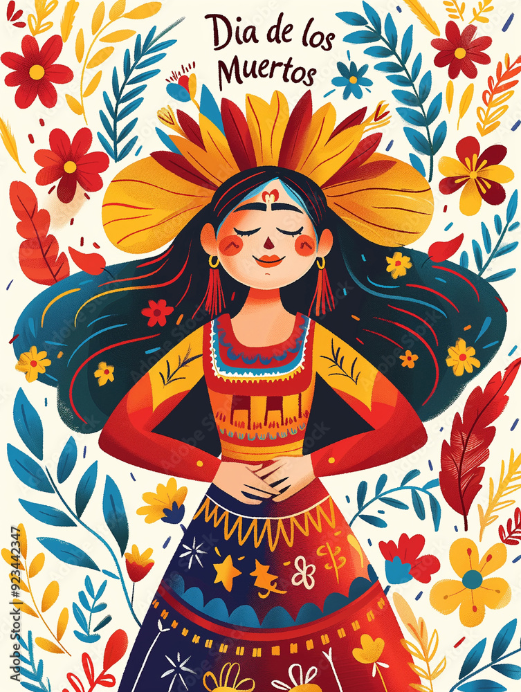 Fototapeta premium Colorful Illustration of Dia de los Muertos Festivities