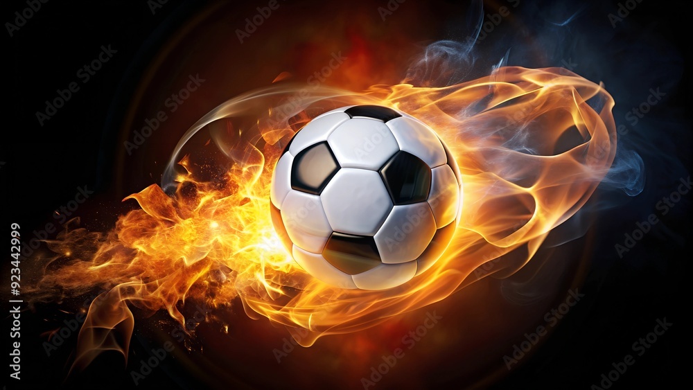 Naklejka premium energy football on fire black background