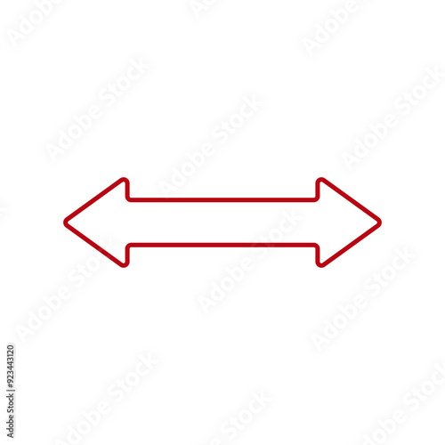 Double ended straight outline red arrow pointer. Dual wide long arrow. Vector illustration on white background. 